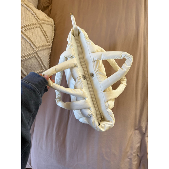 Women's Cream Puffer Tote Bag One Size - Picture 7 of 9